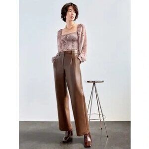 Wilfred Aritzia High Rise Effortless Pant Faux Leather Pants Tan Brown Size 2